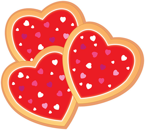 3 red heart cookies.