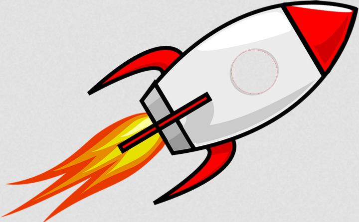 Rocket flying upwards with fire coming out bottom