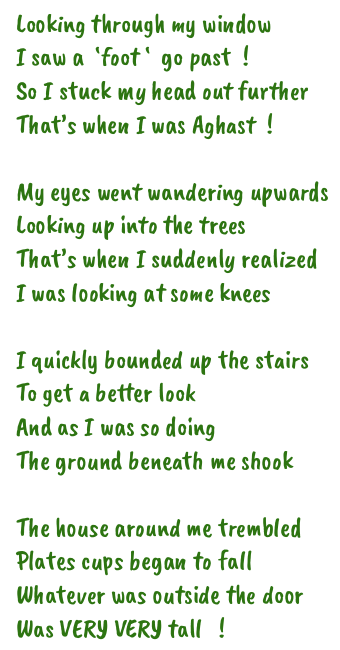 Poem about looking through window seeing a foot go past